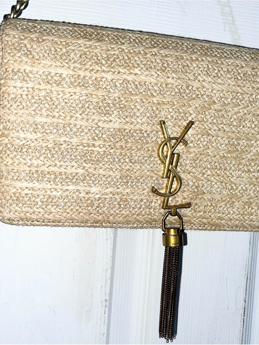 Saint Laurent Kate 99 Tassel Crossbody Raffia Body Bag -Natural Beige/Natural G